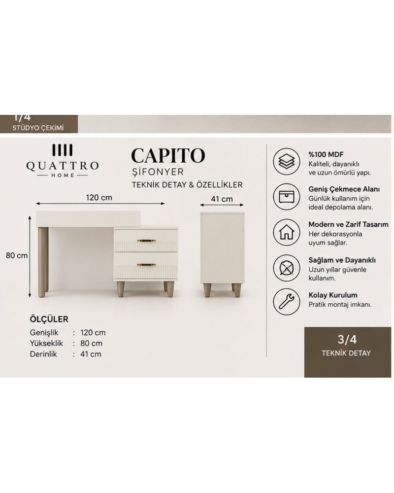CAPITO ŞİFONYER-Genişlik 120 cm × Yükseklik 80 cm × Derinlik 41 cm-%100 MDF