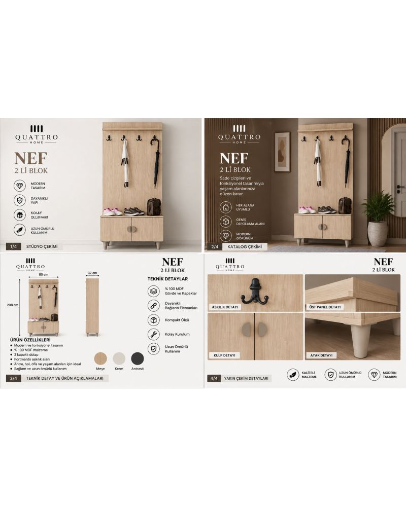 NEF VESTİYER PORTMANTO -Genişlik: 80 cm Yükseklik: 208 cm Derinlik: 37 cm-%100 MDF