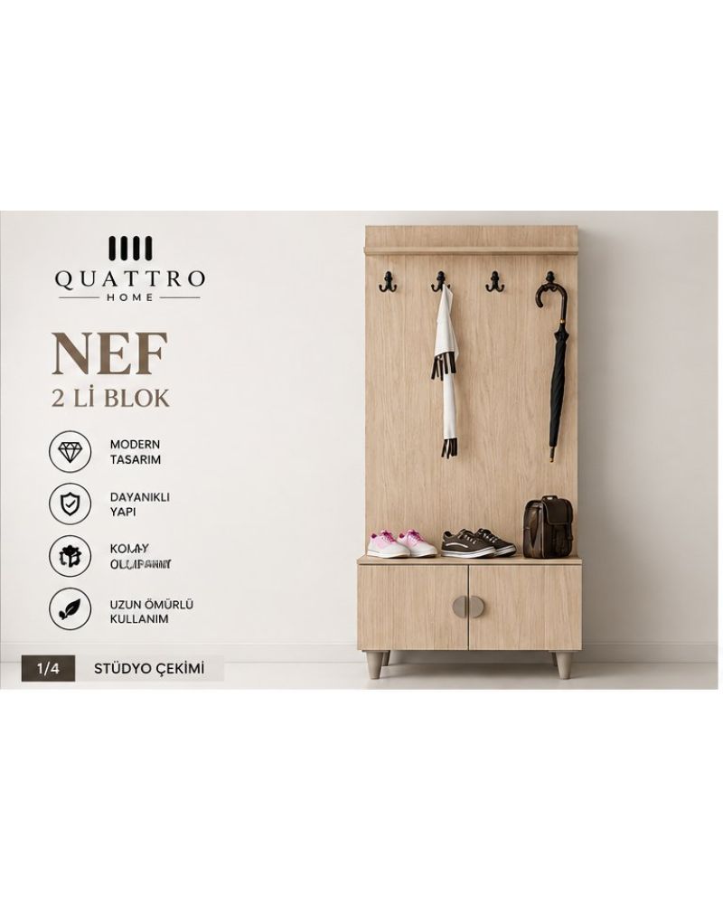 NEF VESTİYER PORTMANTO -Genişlik: 80 cm Yükseklik: 208 cm Derinlik: 37 cm-%100 MDF
