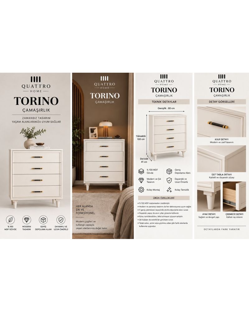 TORINO ÇAMAŞARLIK-Genişlik: 80 cm Yükseklik: 100 cm Derinlik: 41 cm Malzeme: %100 MDF