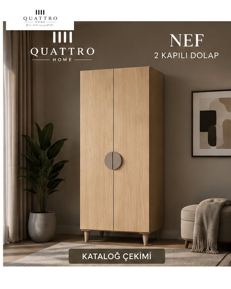 NEF 2 KAPAKLI DOLAP-Genişlik: 80 cm Yükseklik: 208 cm Derinlik: 54 cm-%100 MDF