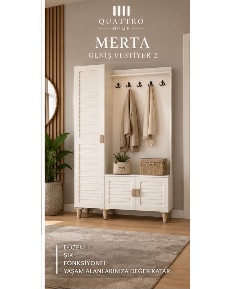 MERTA GENİŞ VESTİYER -Genişlik: 120 cm Yükseklik: 208 cm Derinlik: 37 cm % 100 MDF