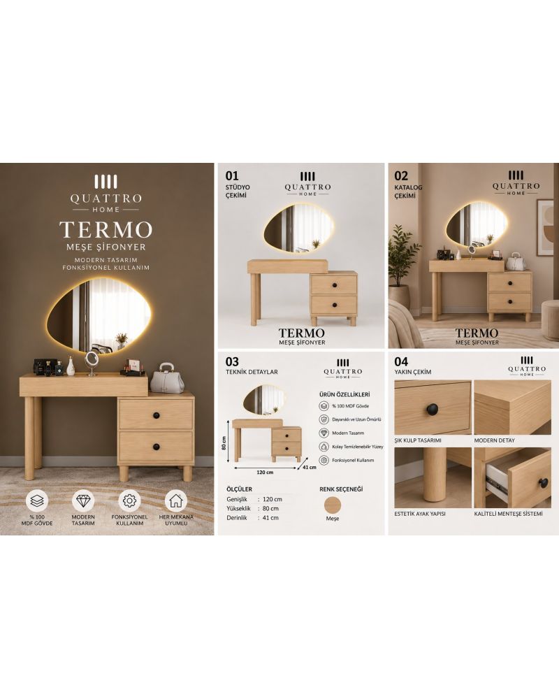 TERMO MAKYAJ MASASI-Genişlik: 120 cm  Yükseklik: 80 cm  Derinlik: 41 cm-%100 MDF