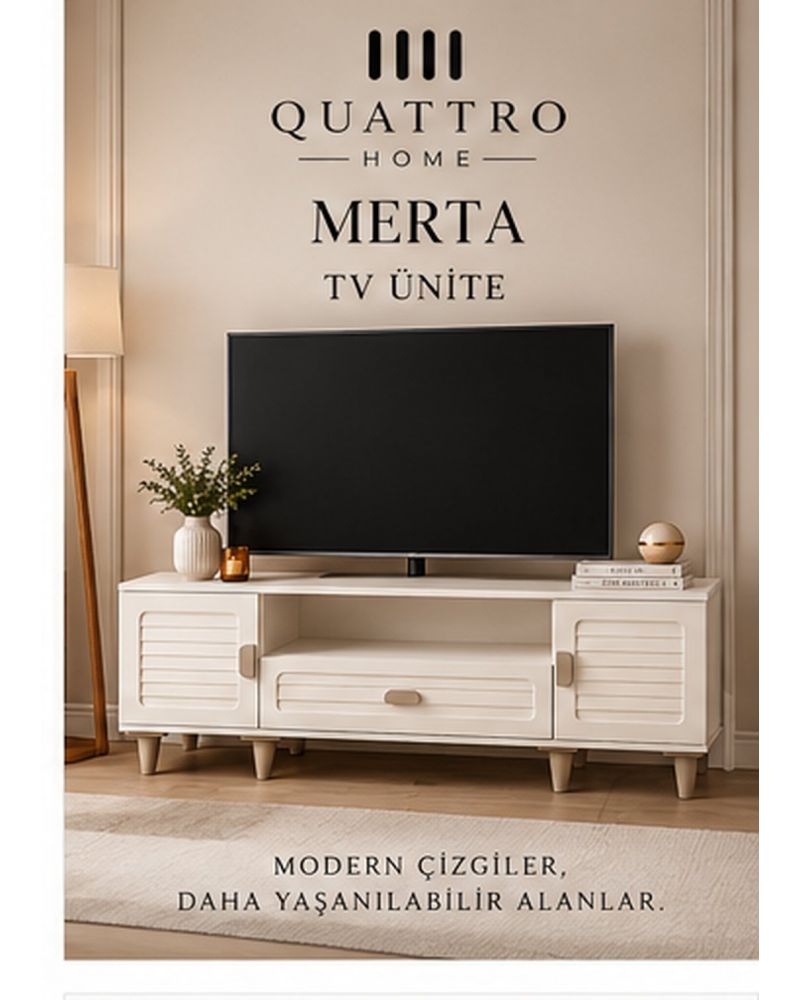 MERTA TV ÜNİTESİ -% 100 MDF-Genişlik: 160 cm Yükseklik: 66 cm Derinlik: 41 cm