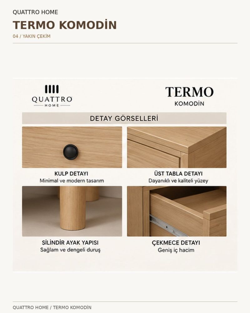 TERMO KOMODİN ÇEKMECELİ-Genişlik: 55 cm  Yükseklik: 42 cm  Derinlik: 41 cm-%100 MDF