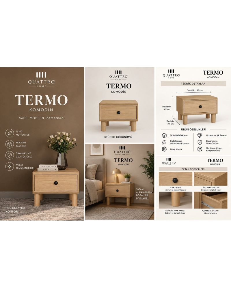 TERMO KOMODİN ÇEKMECELİ-Genişlik: 55 cm  Yükseklik: 42 cm  Derinlik: 41 cm-%100 MDF
