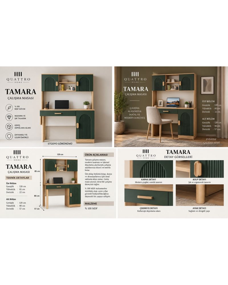 TAMARA KİTAPLIKLI ÇALIŞMA MASASI-%100 MDF