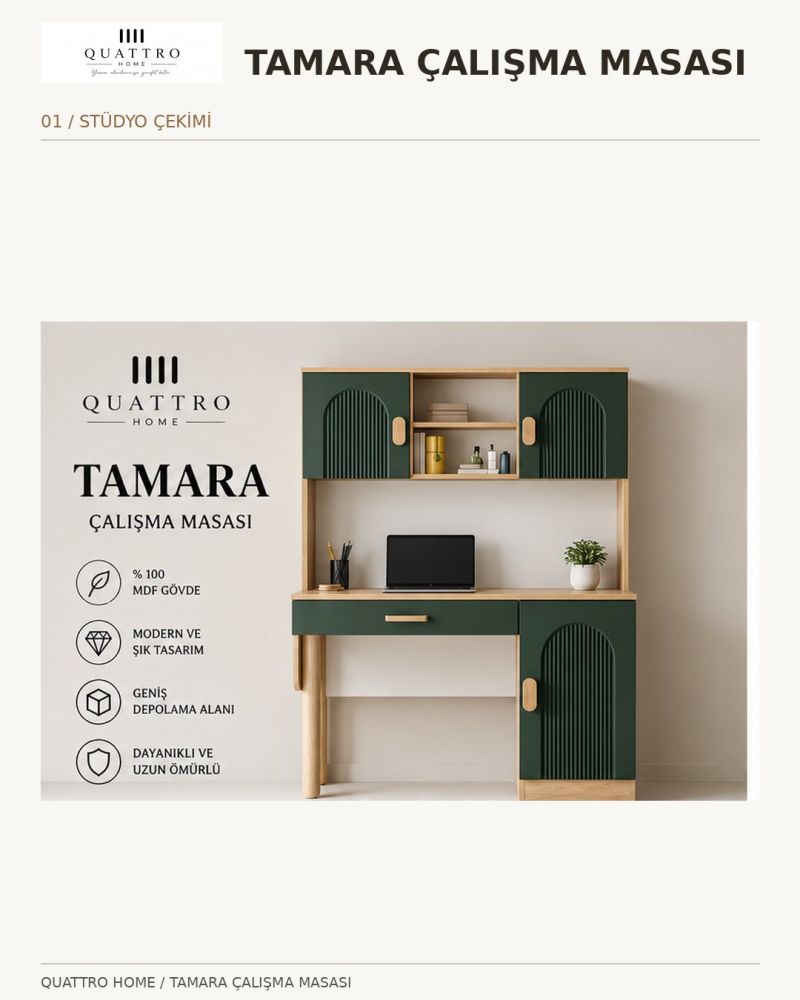 TAMARA KİTAPLIKLI ÇALIŞMA MASASI-%100 MDF