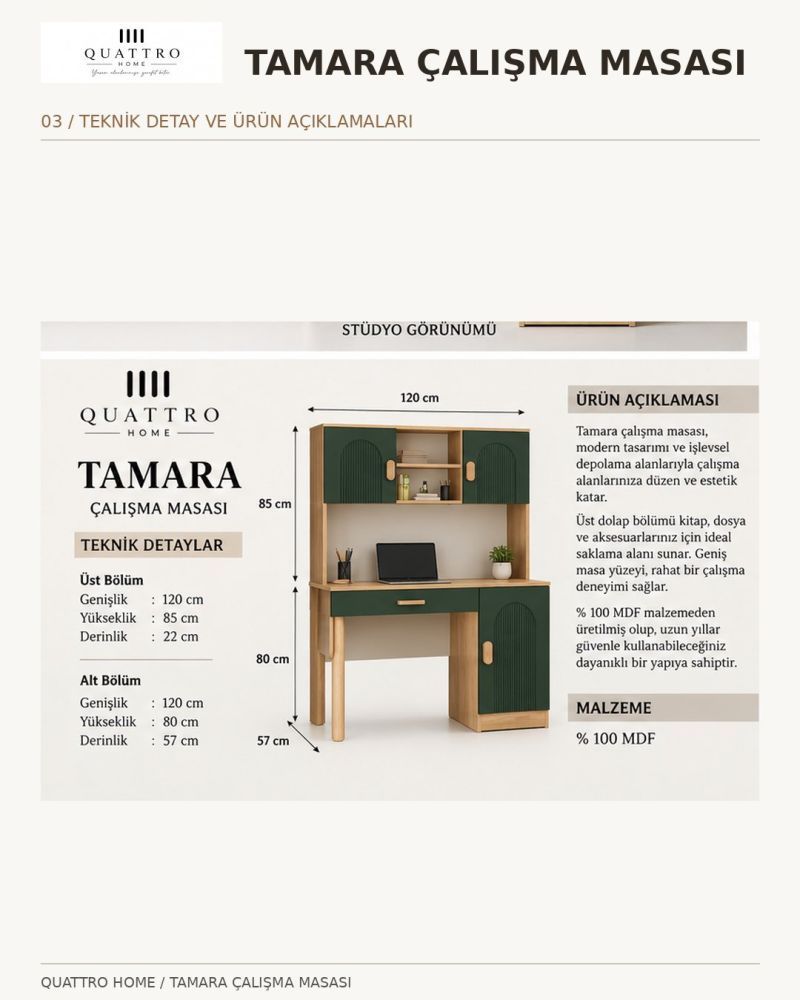 TAMARA KİTAPLIKLI ÇALIŞMA MASASI-%100 MDF