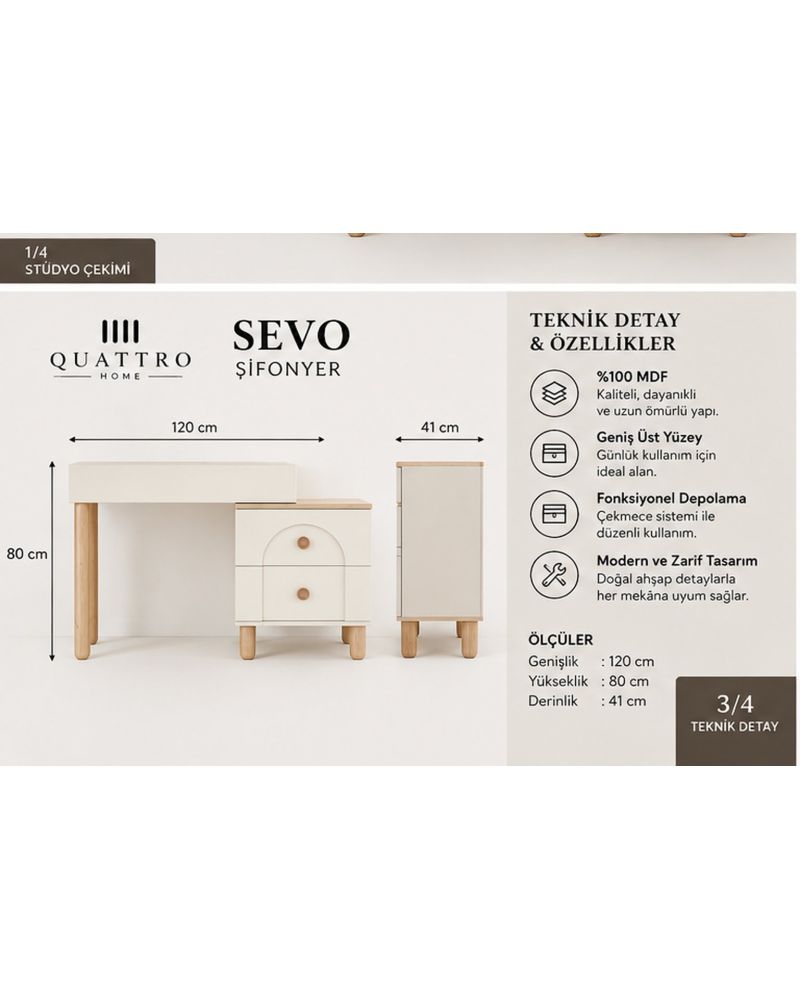 SEVO MAKYAJ MASASI-Genişlik: 120 cm  Yükseklik: 80 cm  Derinlik: 41 cm-%100 MDF