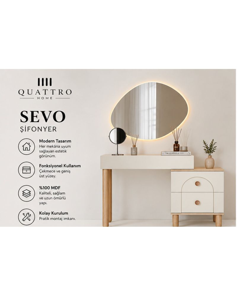 SEVO MAKYAJ MASASI-Genişlik: 120 cm  Yükseklik: 80 cm  Derinlik: 41 cm-%100 MDF