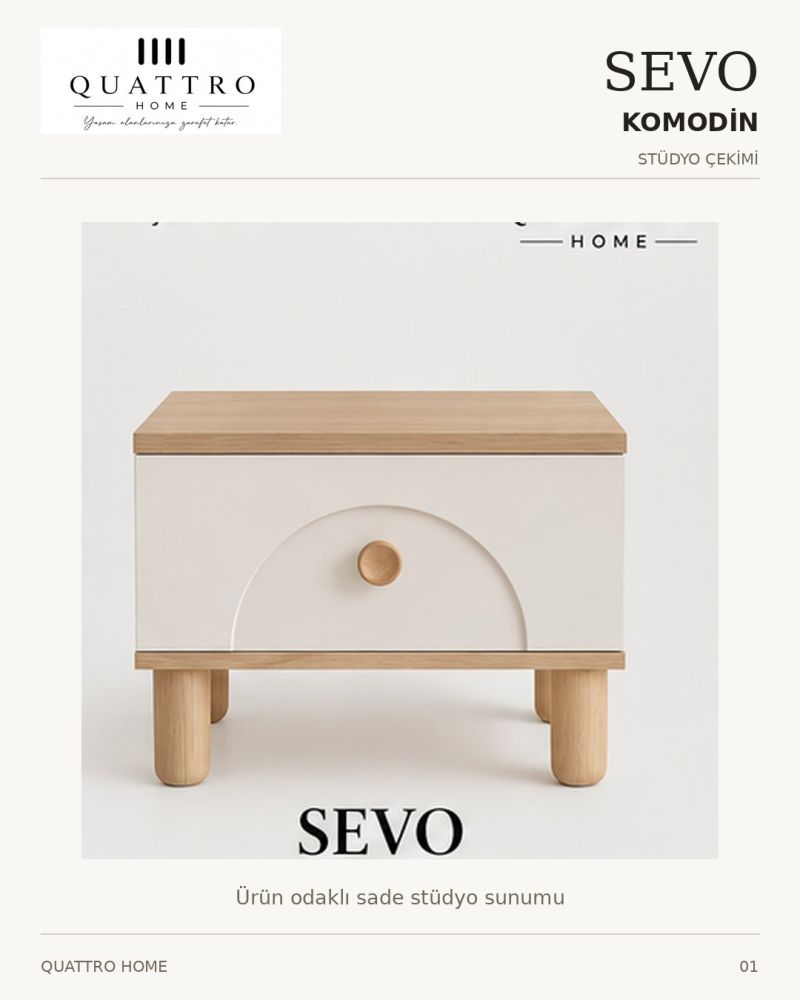 SEVO KOMODİN BEYAZ-Genişlik: 55 cm  Yükseklik: 42 cm  Derinlik: 41 cm-%100 MDF