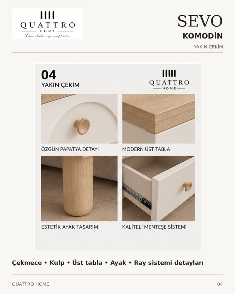 SEVO KOMODİN BEYAZ-Genişlik: 55 cm  Yükseklik: 42 cm  Derinlik: 41 cm-%100 MDF
