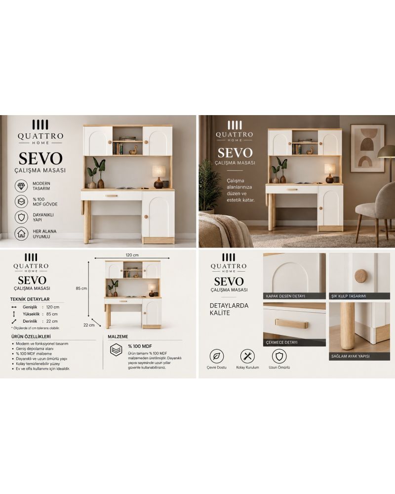SEVO KİTAPLIKLI ÇALIŞMA MASASI- %100 MDF