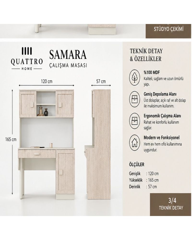 SAMARA KİTAPLIKLI ÇALIŞMA MASASI- %100 MDF