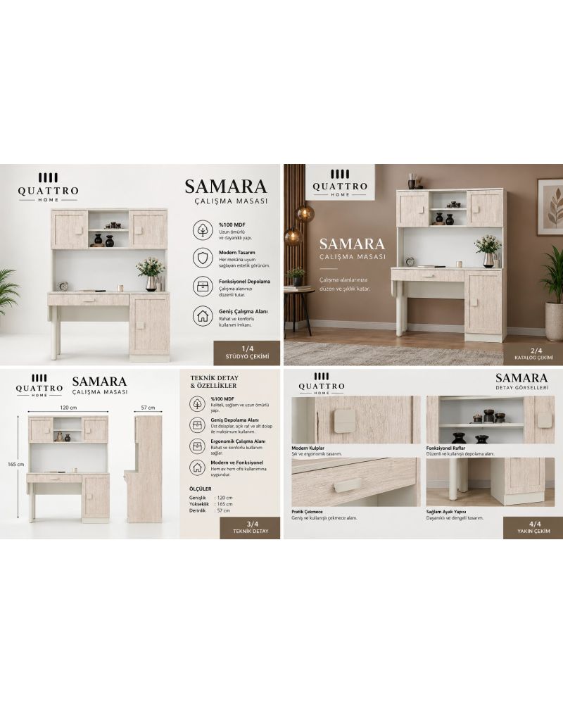 SAMARA KİTAPLIKLI ÇALIŞMA MASASI- %100 MDF