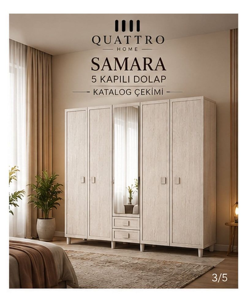 SAMARA 5 KAPAKLI DOLAP-Genişlik: 200 cm  Yükseklik: 208 cm  Derinlik: 54 cm-%100 MDF