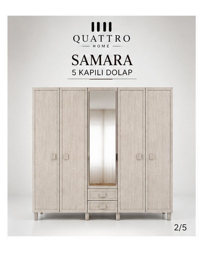 SAMARA 5 KAPAKLI DOLAP-Genişlik: 200 cm  Yükseklik: 208 cm  Derinlik: 54 cm-%100 MDF