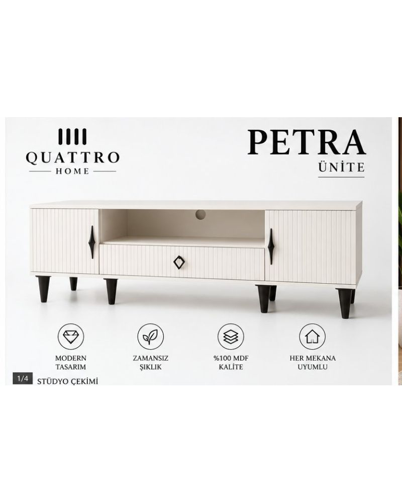 PETRA TV ÜNİTESİ KIRIK BEYAZ -AY TAŞI-Genişlik: 160 cm-%100 MDF