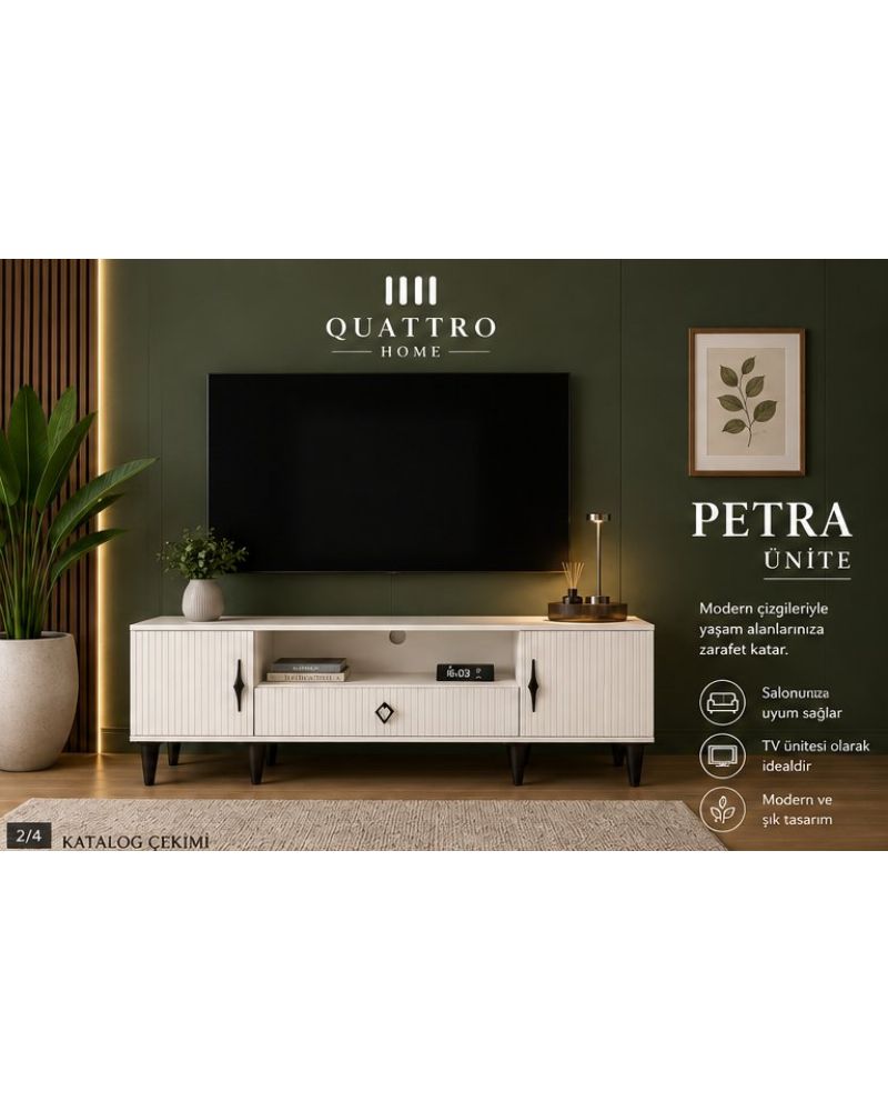 PETRA TV ÜNİTESİ KIRIK BEYAZ -AY TAŞI-Genişlik: 160 cm-%100 MDF