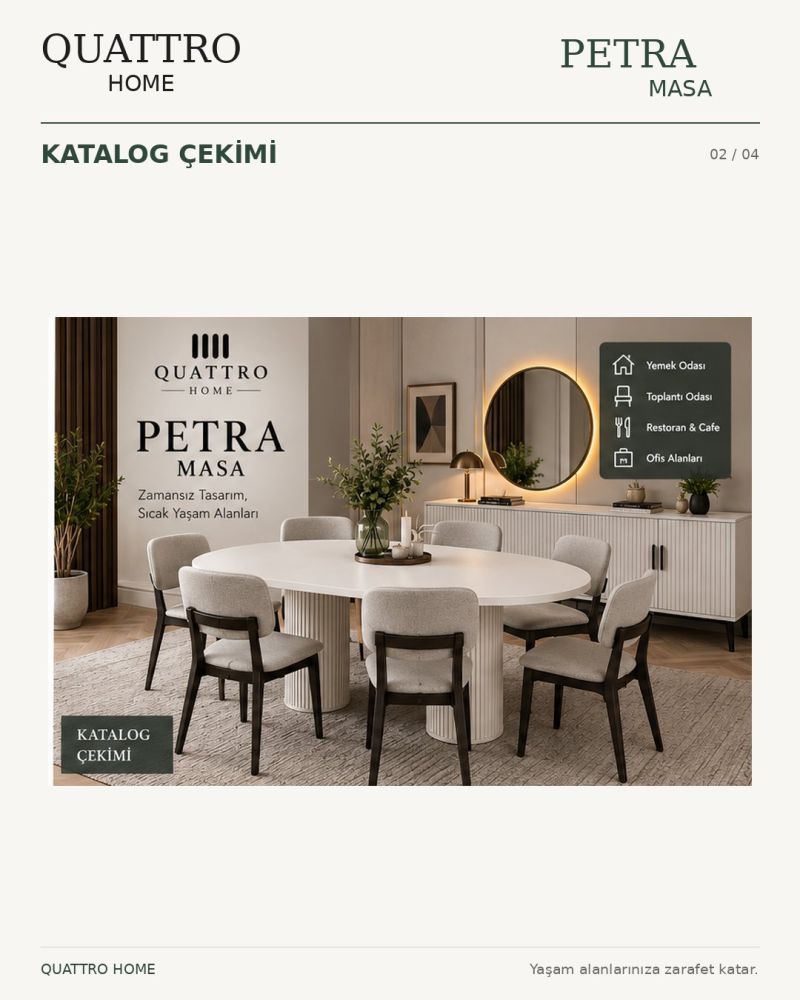 PETRA YEMEK MASASI-Genişlik: 180 cm  Yükseklik: 77 cm  Derinlik: 92 cm-%100 MDF