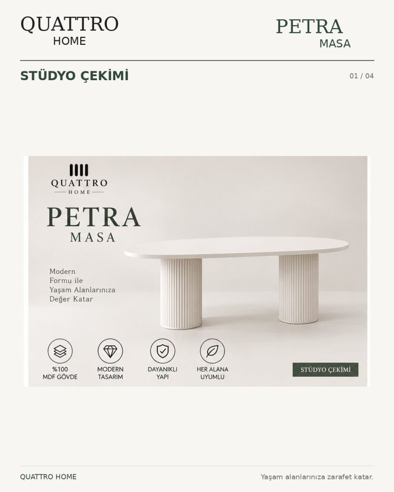 PETRA YEMEK MASASI-Genişlik: 180 cm  Yükseklik: 77 cm  Derinlik: 92 cm-%100 MDF