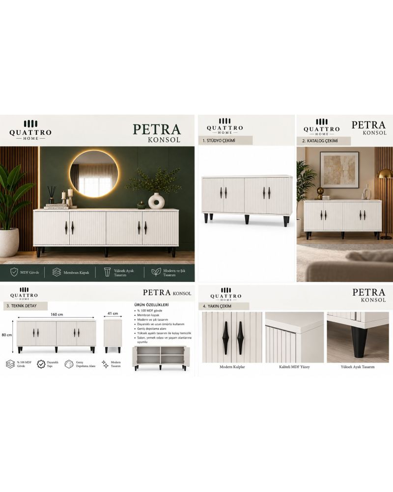 PETRA KONSOL BEYAZ-Genişlik: 160 cm  Yükseklik: 80 cm  Derinlik: 41 cm