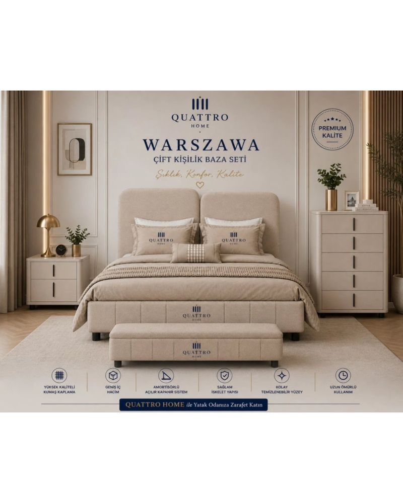 Warszawa Çift Kişilik Döşemeli Baza Başlık Seti – Premium Tasarım