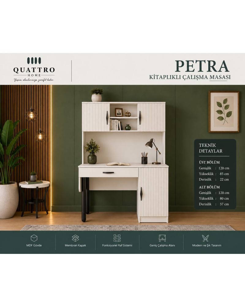PETRA KİTAPLIKLI ÇALIŞMA MASASI- %100 MDF