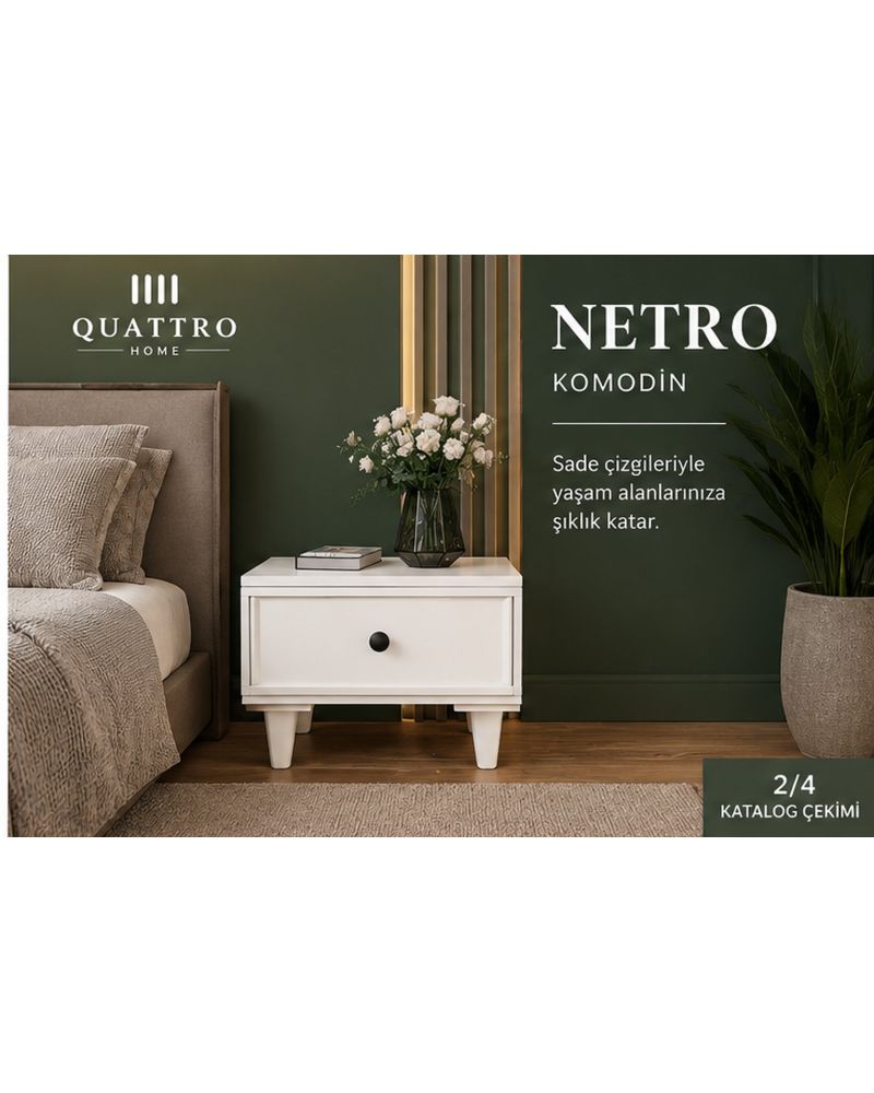 NETRO KOMODİN ÇEKMECELİ-Genişlik: 55 cm Yükseklik: 42 cm Derinlik: 41 cm Malzeme: %100 MDF