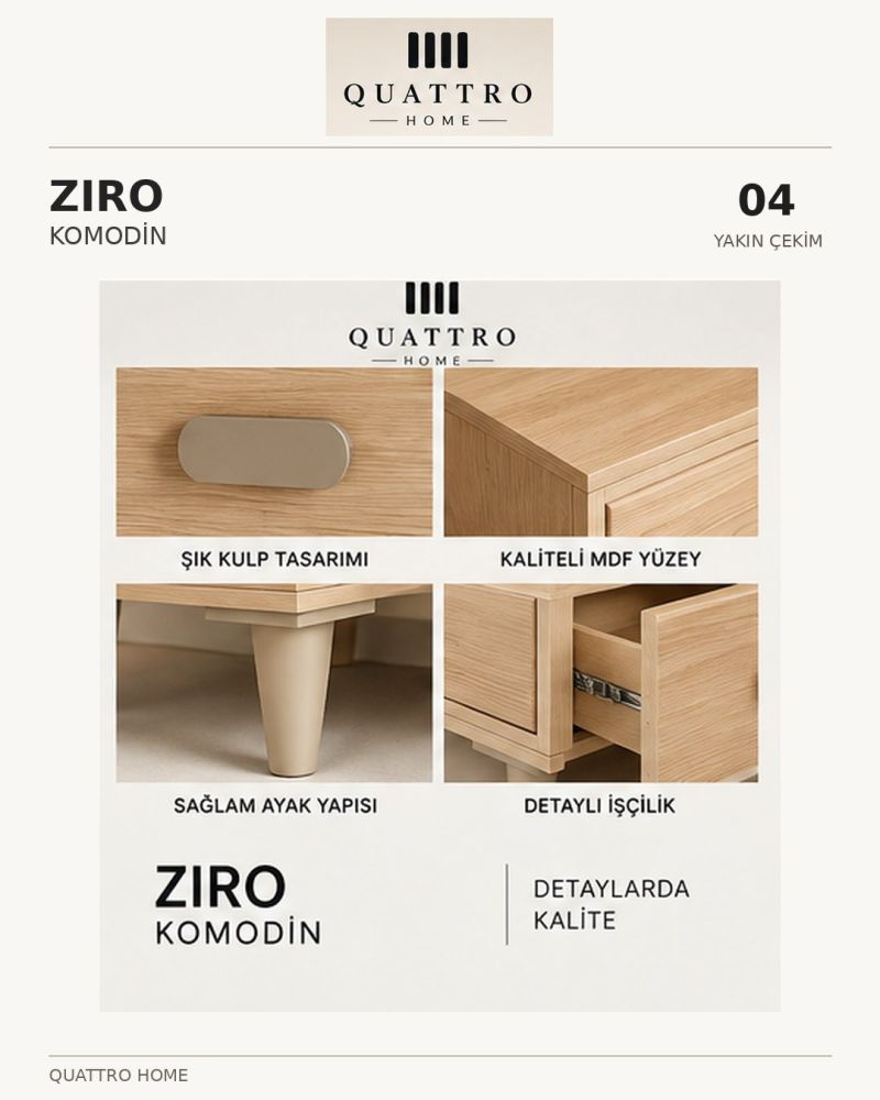 ZIRO KOMODİN ÇEKMECELİ -%100 MDF