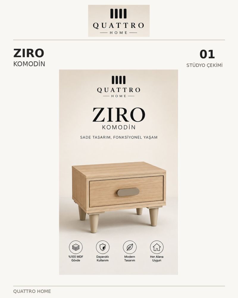 ZIRO KOMODİN ÇEKMECELİ -%100 MDF