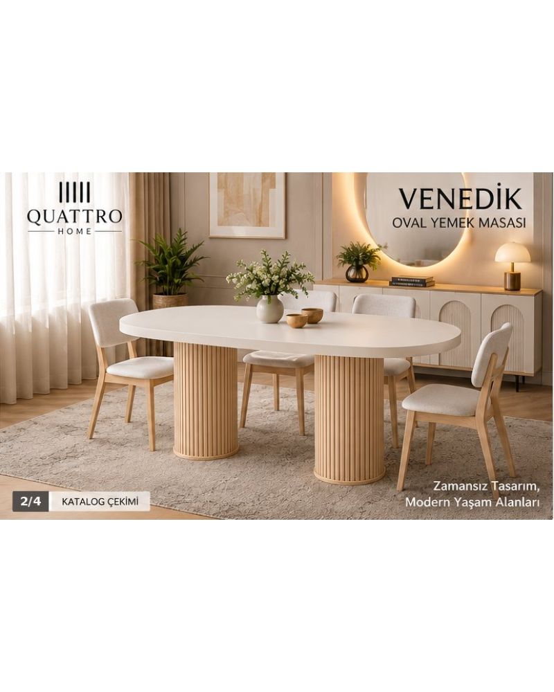 VENEDİK YEMEK MASASI-%100 MDF -180 cm, yükseklik 77 cm, derinlik 92 cm.