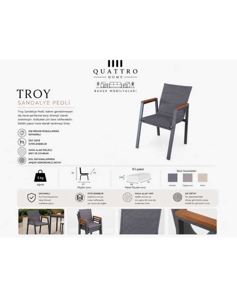 Troy Alüminyum Bahçe Sandalyesi Ahşap Kol Detaylı