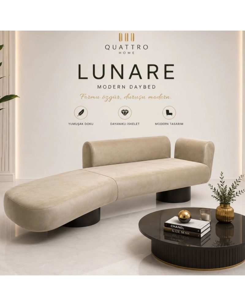 Lunare Modern Daybed Şezlong Kanepe – Bej Döşemeli, Modern Tasarım