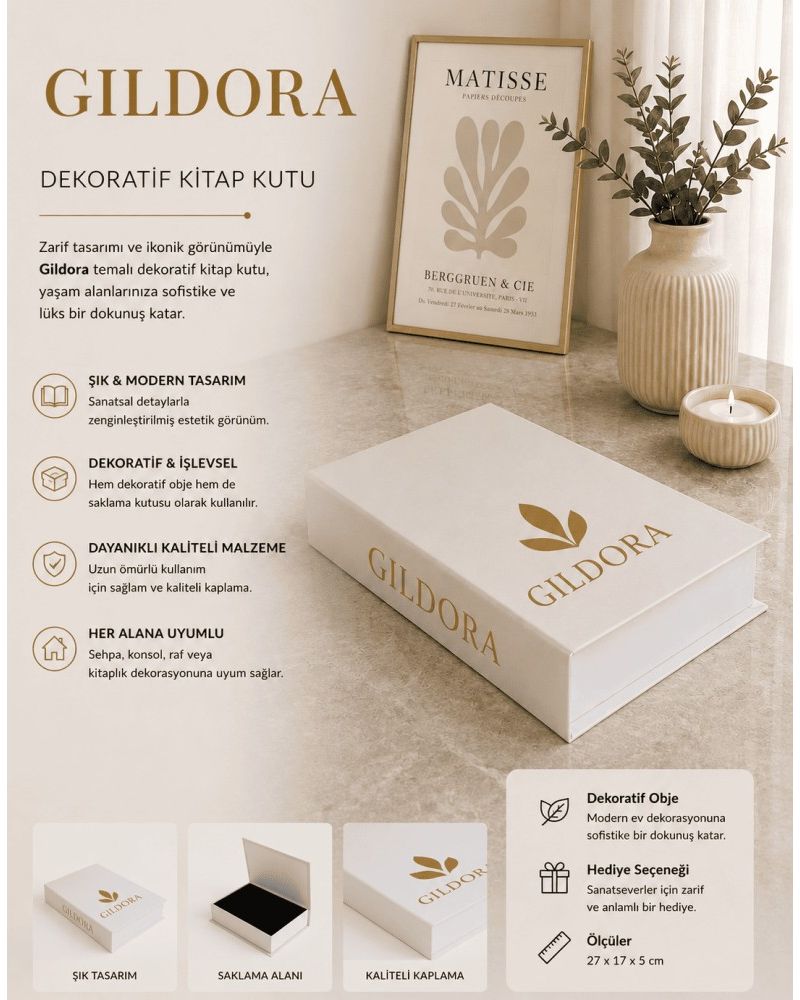 Gildora Beyaz Altın Detaylı Dekoratif Kitap Kutu