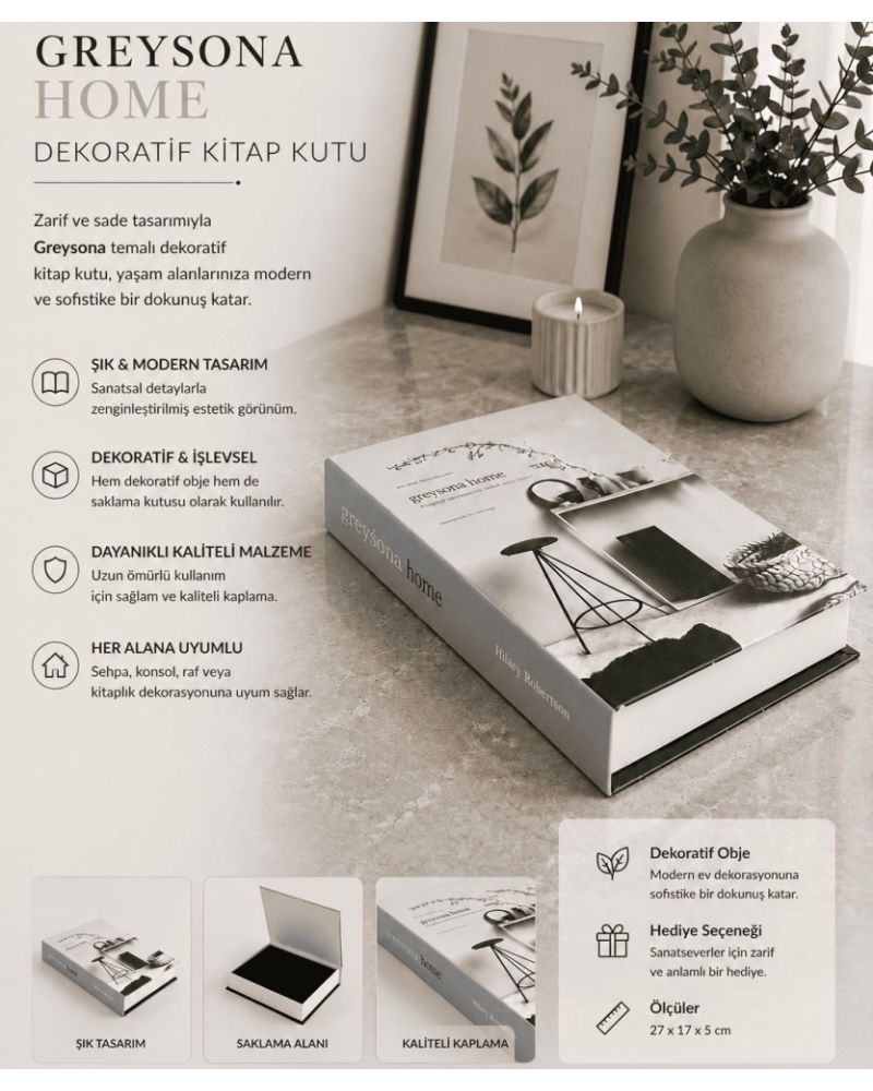 Greysona Home Siyah Beyaz Dekoratif Kitap Kutu