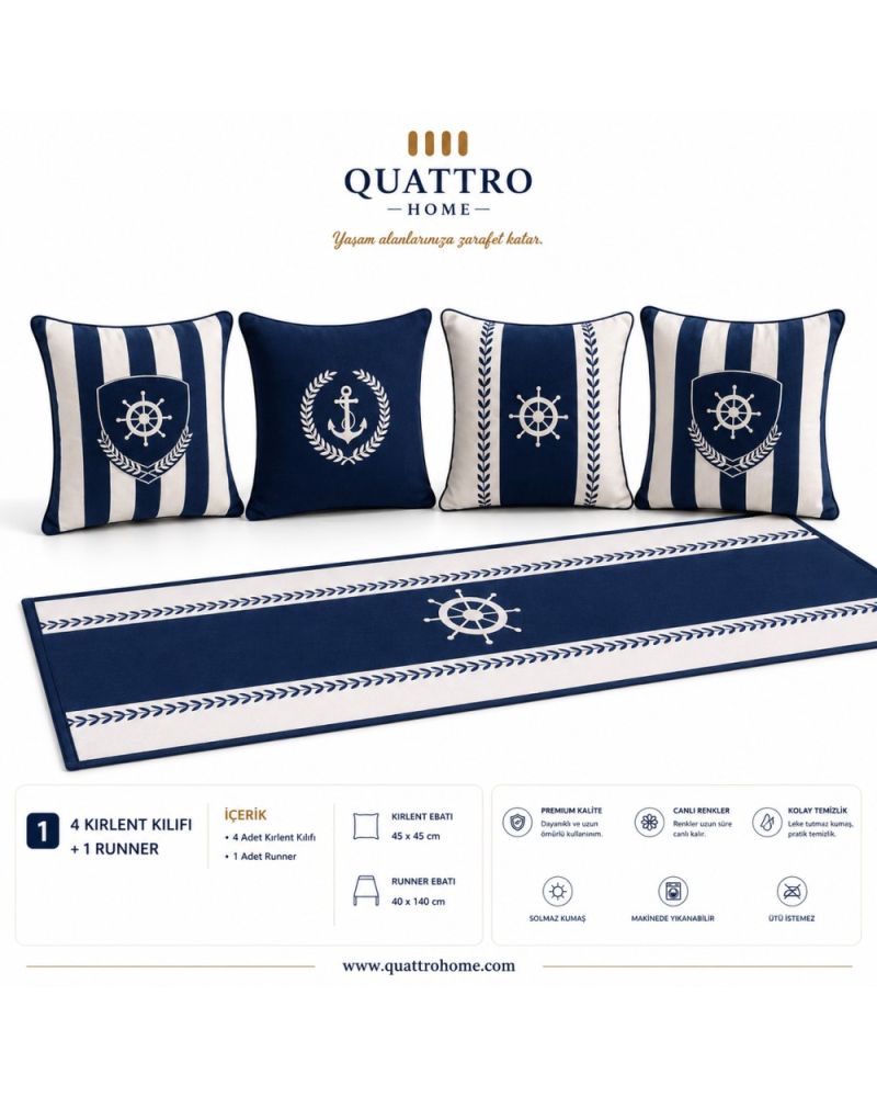 Quattro Home Nautica 4 Kırlent Kılıfı + 1 Runner Seti