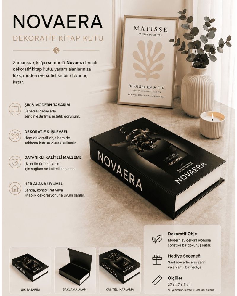 Novaera Siyah Dekoratif Kitap Kutu ve Saklama Kutusu