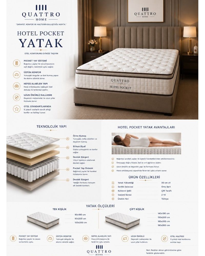 Hotel Pocket Çift Kişilik Yatak Ortopedik Pocket Yaylı Çift Taraflı Yatak
