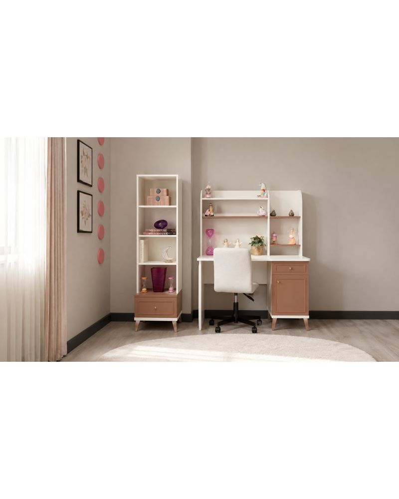 Rosa Genç Odası (3 Kapılı Dolap+Karyola 100x200+Komodin+Çalışma Masası ve Üst Ünite+Kitaplık+Şifonyer+ayna makyaj masa)