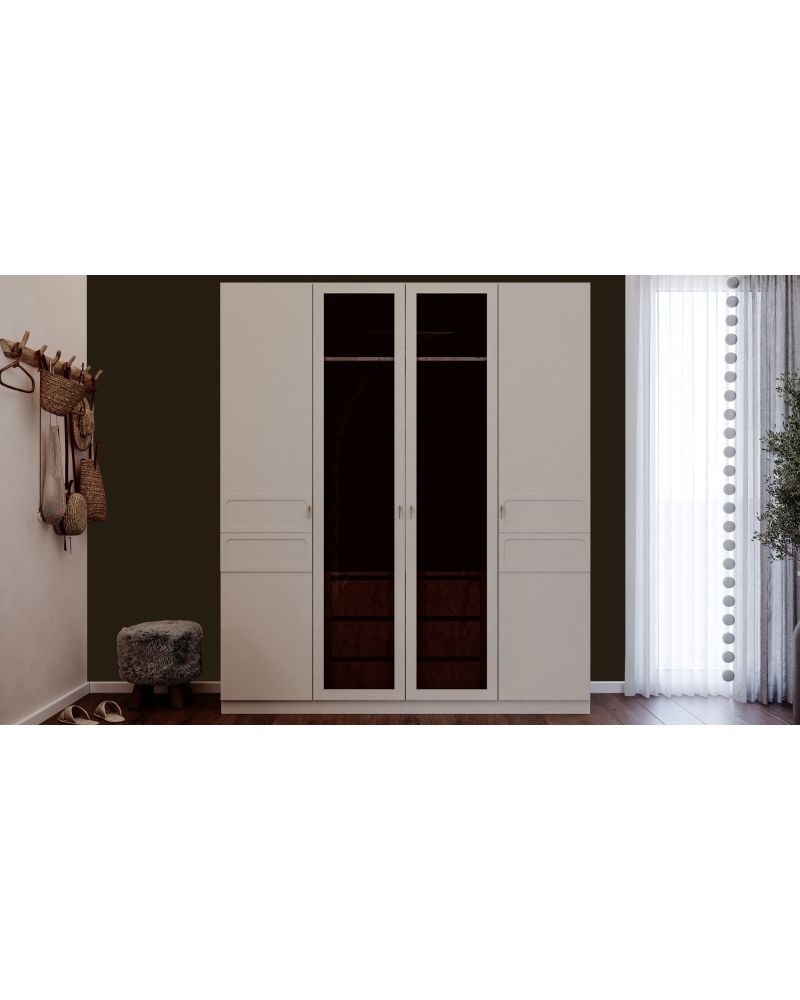 Aura Genç Odası (4 Kapılı Dolap+Karyola 100x200+Komodin+Çalışma Masası ve Üst Ünite+Kitaplık+Şifonyer+ayna )