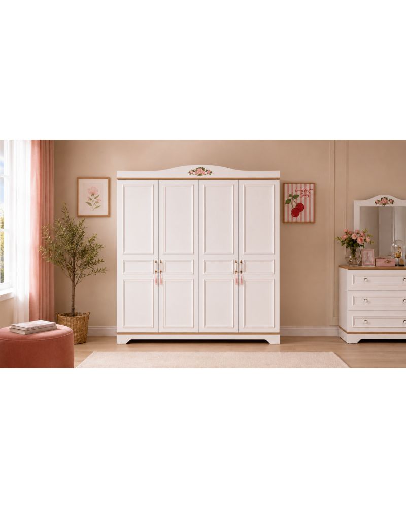 Flower Genç Odası(3 Kapılı Dolap+Karyola 100x200+Komodin+Çalışma Masası ve Üst Ünite+Kitaplık+Şifonyer+ayna )