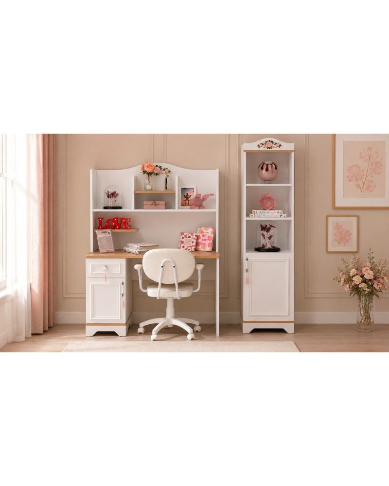 Flower Genç Odası(3 Kapılı Dolap+Karyola 100x200+Komodin+Çalışma Masası ve Üst Ünite+Kitaplık+Şifonyer+ayna )