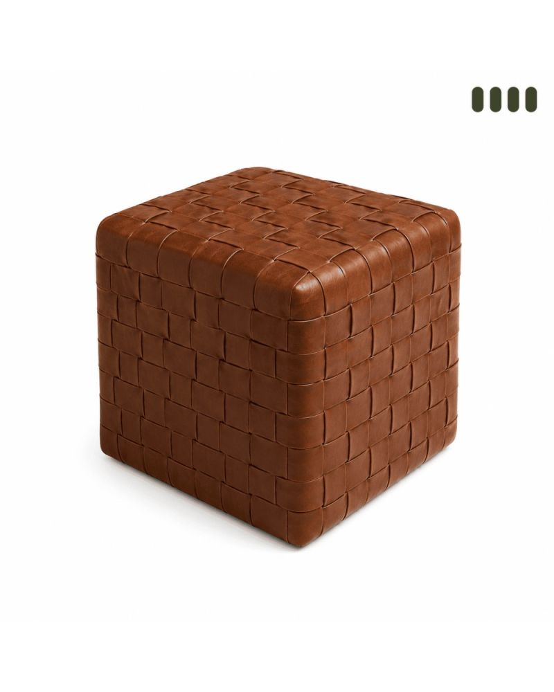 TERRA Küp Deri Puf 40x40x40 cm Dekoratif Deri Oturma Pufu