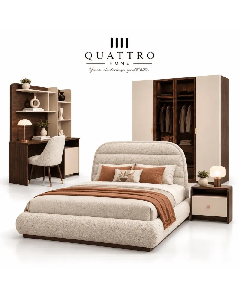 Mono Genç Odası (4 Kapılı Dolap+Karyola 100x200+Komodin+Çalışma Masası ve Üst Ünite+Kitaplık+Şifonyer+ayna )