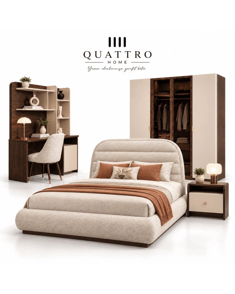 Mono Genç Odası (4 Kapılı Dolap+Karyola 100x200+Komodin+Çalışma Masası ve Üst Ünite+Kitaplık+Şifonyer+ayna )