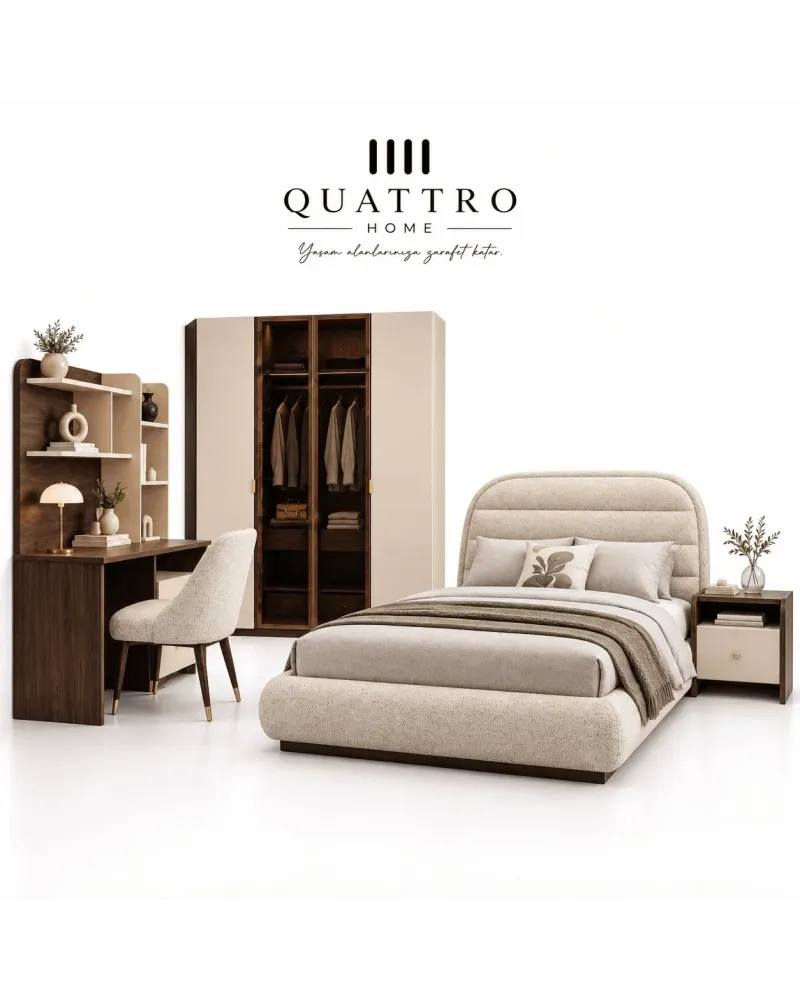 Mono Genç Odası (4 Kapılı Dolap+Karyola 100x200+Komodin+Çalışma Masası ve Üst Ünite+Kitaplık+Şifonyer+ayna )