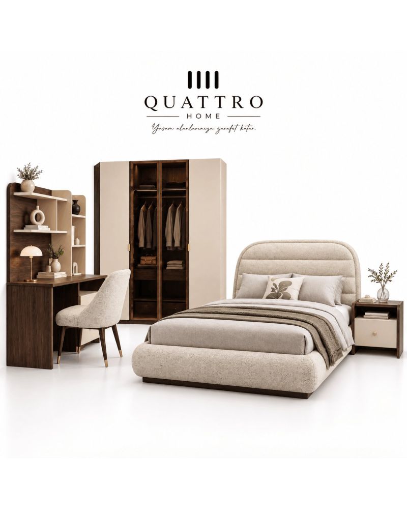 Mono Genç Odası (4 Kapılı Dolap+Karyola 100x200+Komodin+Çalışma Masası ve Üst Ünite+Kitaplık+Şifonyer+ayna )
