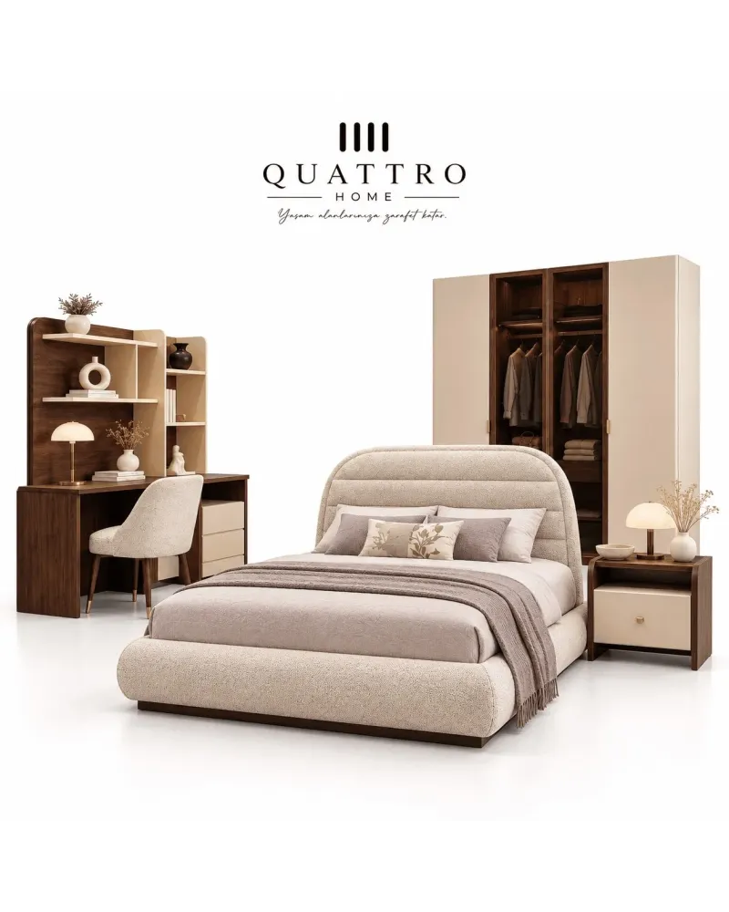 Mono Genç Odası (4 Kapılı Dolap+Karyola 100x200+Komodin+Çalışma Masası ve Üst Ünite+Kitaplık+Şifonyer+ayna )